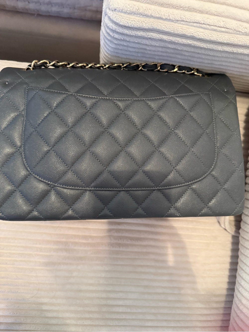 Chanel Classic Quilted Flap Bag in Dark Gray with Gold Hardware jumbo size - Picture 5 of 13
